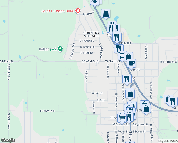 map of restaurants, bars, coffee shops, grocery stores, and more near 620 West Dogwood Street in Coweta