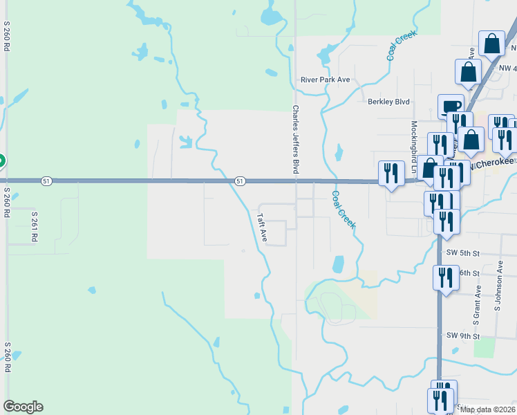 map of restaurants, bars, coffee shops, grocery stores, and more near 1802 Southwest 2nd Street in Wagoner