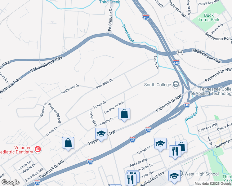 map of restaurants, bars, coffee shops, grocery stores, and more near 4313 Lonas Drive in Knoxville