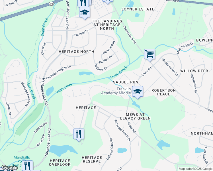 map of restaurants, bars, coffee shops, grocery stores, and more near 916 Hidden Jewel Lane in Wake Forest