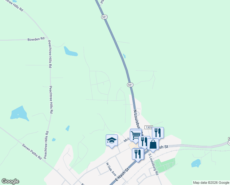 map of restaurants, bars, coffee shops, grocery stores, and more near 758 Piaggio Lane in Spring Hope