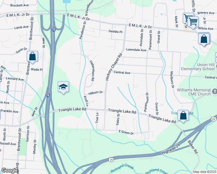 map of restaurants, bars, coffee shops, grocery stores, and more near 817 Hickory Chapel Road in High Point