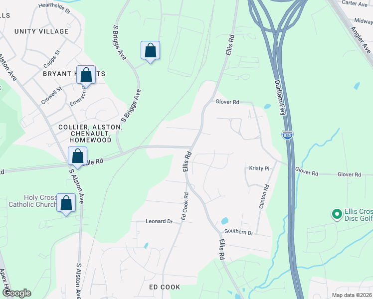 map of restaurants, bars, coffee shops, grocery stores, and more near 2674 Riddle Road in Durham