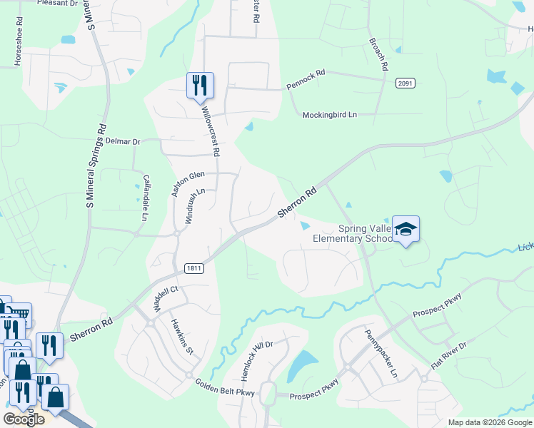 map of restaurants, bars, coffee shops, grocery stores, and more near 145 Token House Road in Durham
