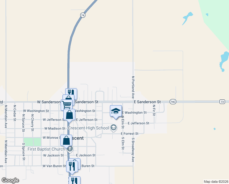map of restaurants, bars, coffee shops, grocery stores, and more near 411 North Magnolia Street in Crescent