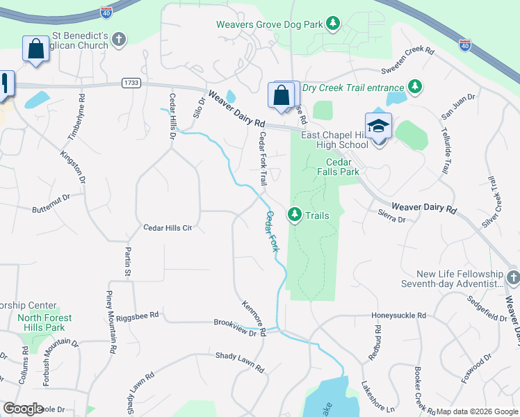 map of restaurants, bars, coffee shops, grocery stores, and more near 840 Kenmore Road in Chapel Hill