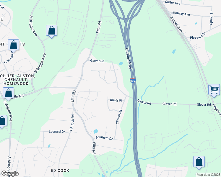 map of restaurants, bars, coffee shops, grocery stores, and more near 2246 Glover Road in Durham