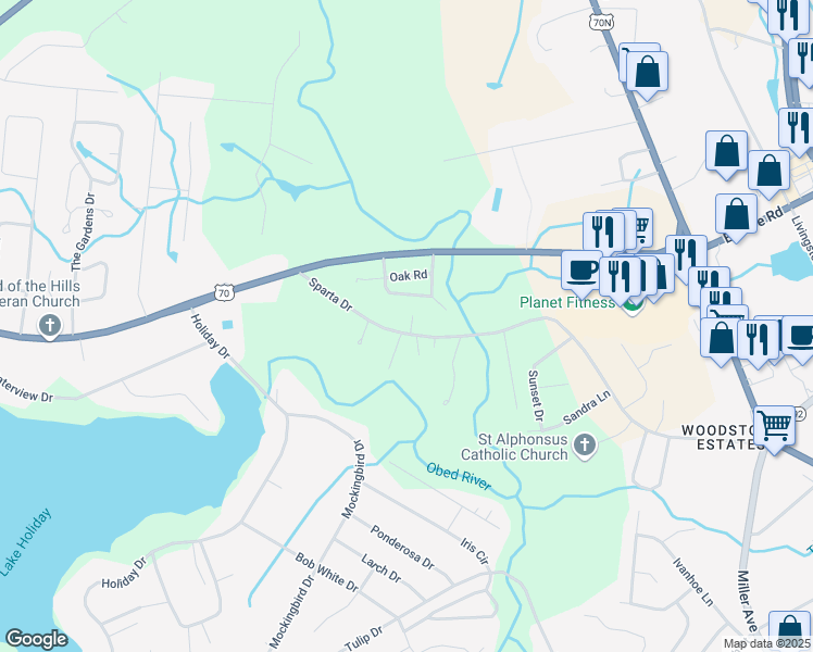 map of restaurants, bars, coffee shops, grocery stores, and more near 952 Sparta Drive in Crossville