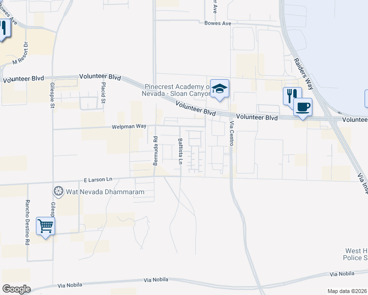 map of restaurants, bars, coffee shops, grocery stores, and more near 12740 Battista Lane in Henderson
