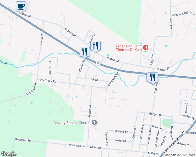 map of restaurants, bars, coffee shops, grocery stores, and more near 628 Cill Street in Smithville