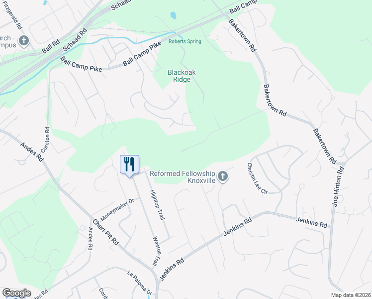 map of restaurants, bars, coffee shops, grocery stores, and more near 8906 Bert Newman Lane in Knoxville