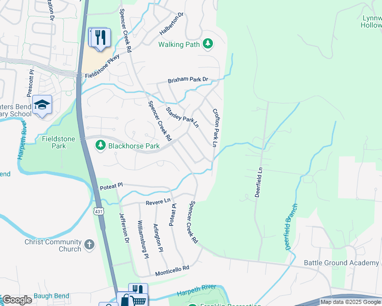 map of restaurants, bars, coffee shops, grocery stores, and more near 120 Bromley Park Lane in Franklin