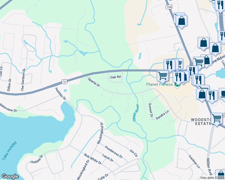 map of restaurants, bars, coffee shops, grocery stores, and more near 952 Sparta Drive in Crossville