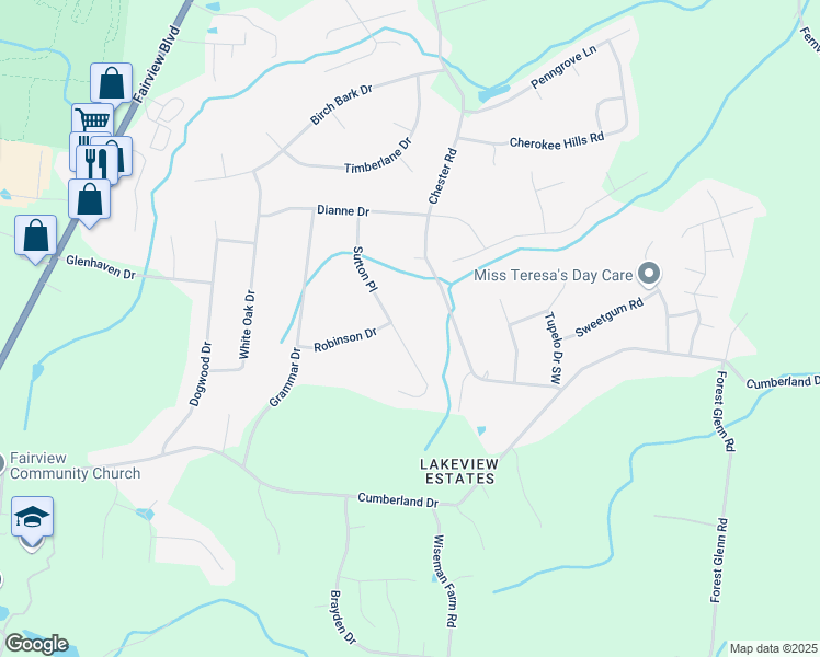 map of restaurants, bars, coffee shops, grocery stores, and more near 7203 Sutton Place in Fairview