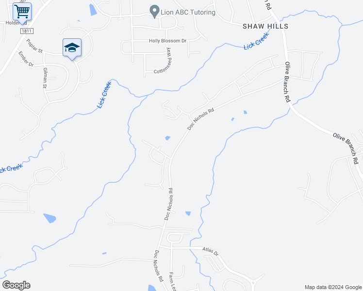 map of restaurants, bars, coffee shops, grocery stores, and more near 1105 Doc Nichols Road in Durham