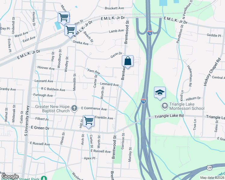 map of restaurants, bars, coffee shops, grocery stores, and more near 809 Winslow Street in High Point