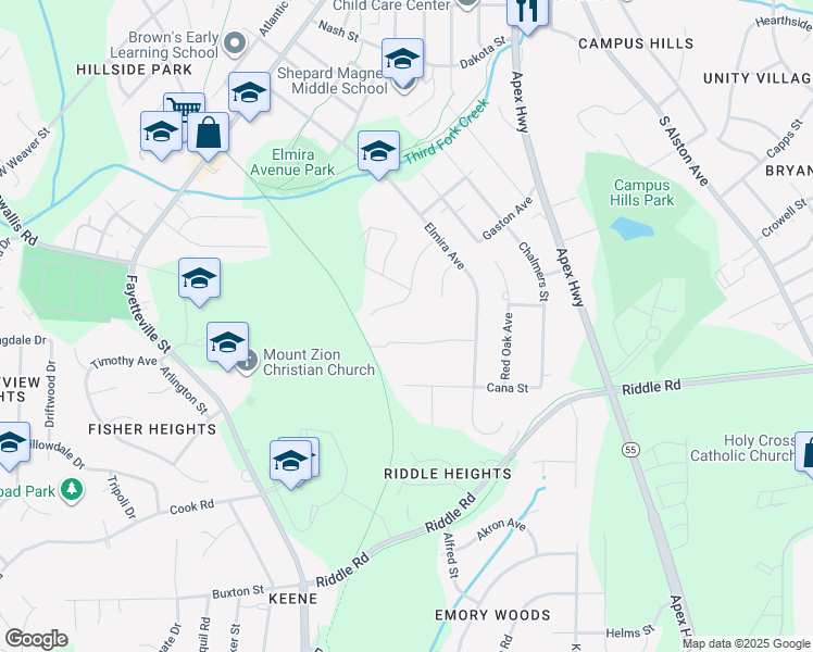 map of restaurants, bars, coffee shops, grocery stores, and more near 913 Medina Street in Durham