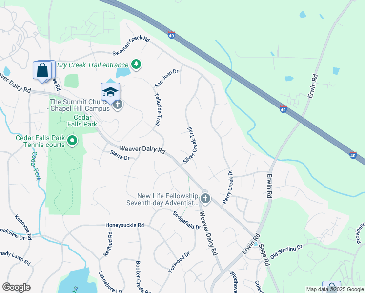 map of restaurants, bars, coffee shops, grocery stores, and more near 108 San Miguel Place in Chapel Hill