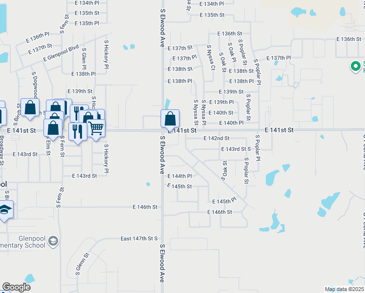 map of restaurants, bars, coffee shops, grocery stores, and more near 14256 South Nyssa Avenue in Glenpool