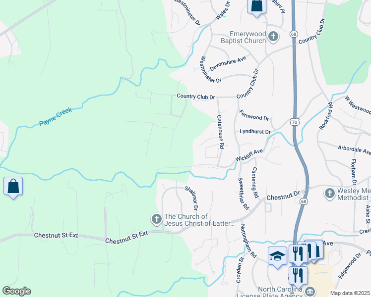 map of restaurants, bars, coffee shops, grocery stores, and more near 1753 Country Club Drive in High Point