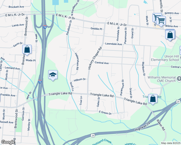 map of restaurants, bars, coffee shops, grocery stores, and more near 817 Hickory Chapel Road in High Point