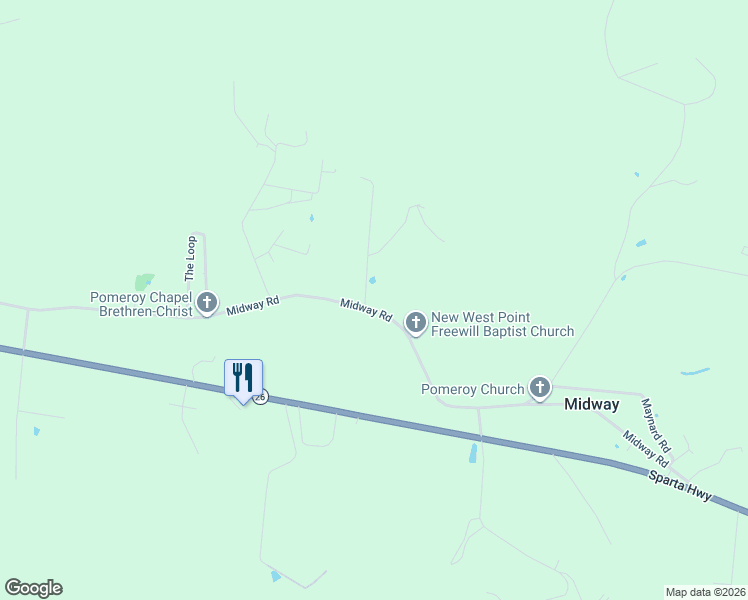 map of restaurants, bars, coffee shops, grocery stores, and more near 2385 Midway Road in Smithville