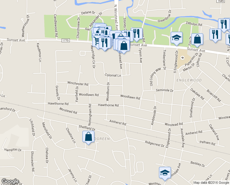 map of restaurants, bars, coffee shops, grocery stores, and more near 3508 Woodlawn Rd in Rocky Mt