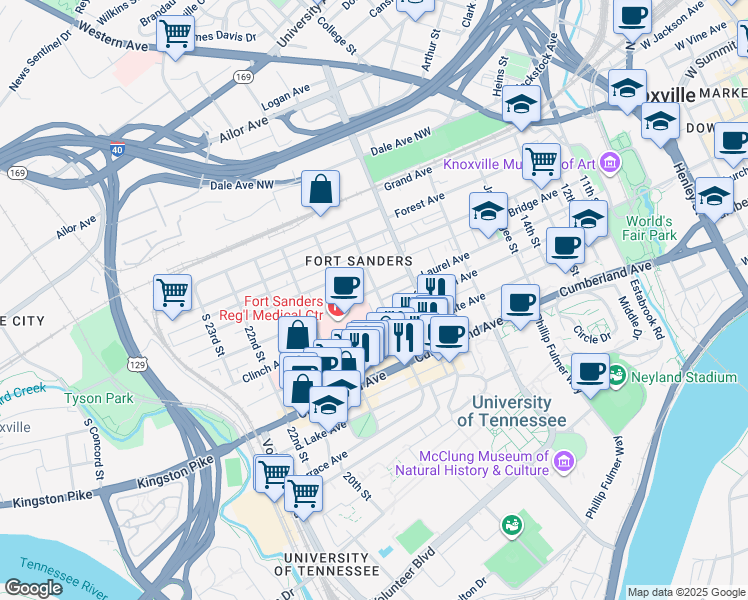 map of restaurants, bars, coffee shops, grocery stores, and more near 509 18th Street in Knoxville