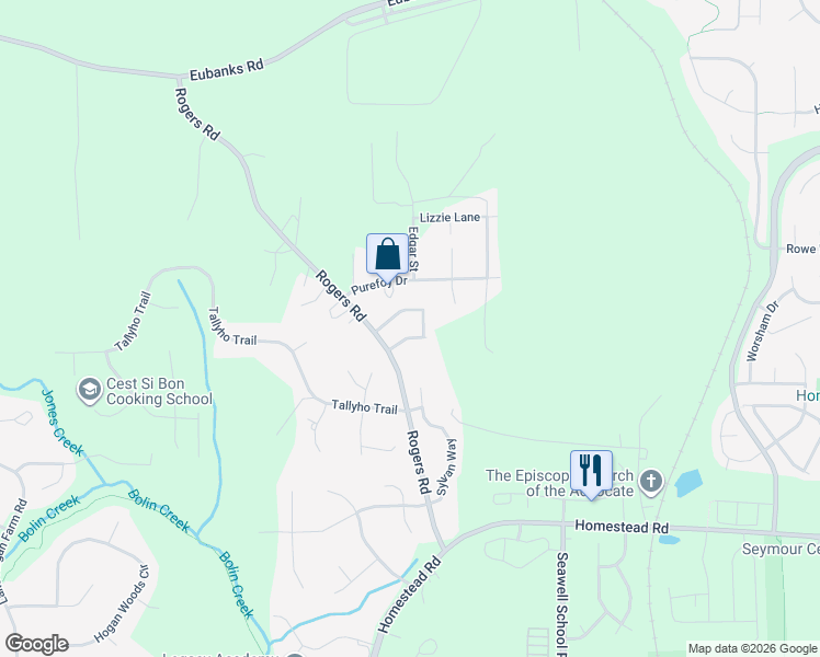map of restaurants, bars, coffee shops, grocery stores, and more near 1710 State Road 1842 in Chapel Hill