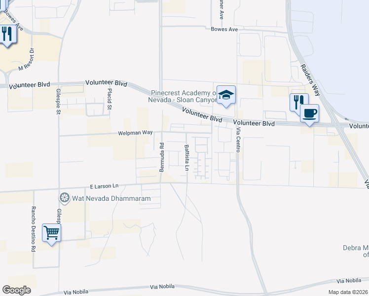 map of restaurants, bars, coffee shops, grocery stores, and more near 12740 Battista Lane in Henderson