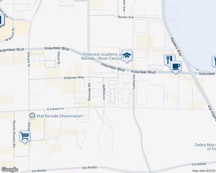 map of restaurants, bars, coffee shops, grocery stores, and more near 12740 Battista Lane in Henderson