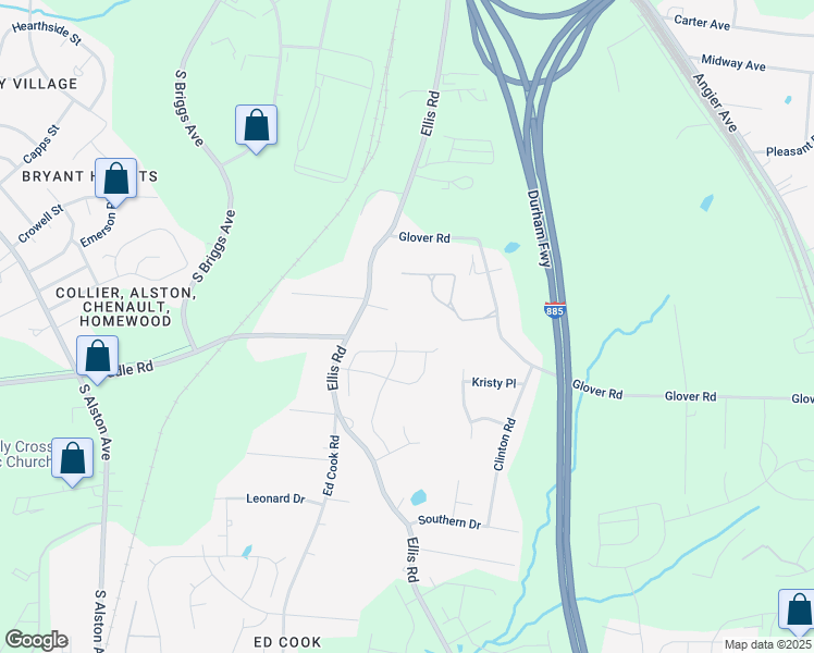 map of restaurants, bars, coffee shops, grocery stores, and more near 722 May Road in Durham