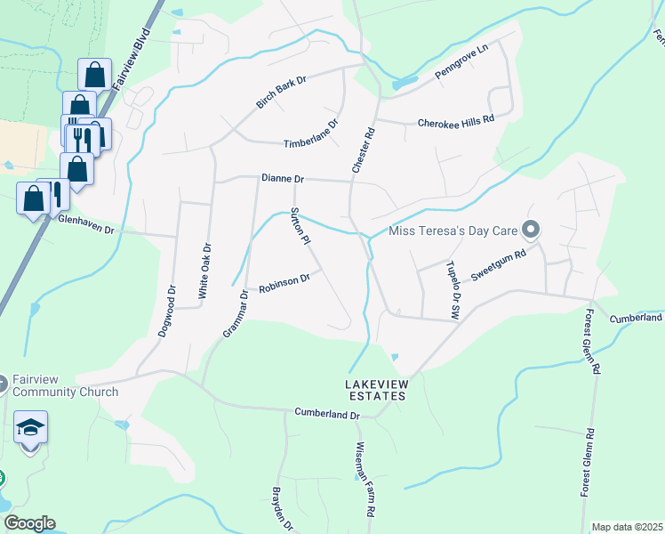 map of restaurants, bars, coffee shops, grocery stores, and more near 7203 Sutton Place in Fairview