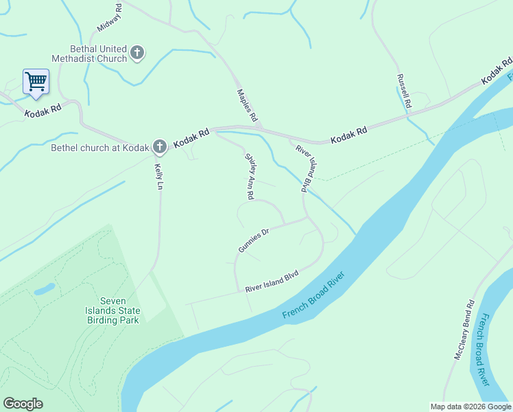 map of restaurants, bars, coffee shops, grocery stores, and more near 2701 Boston Chase Road in Kodak