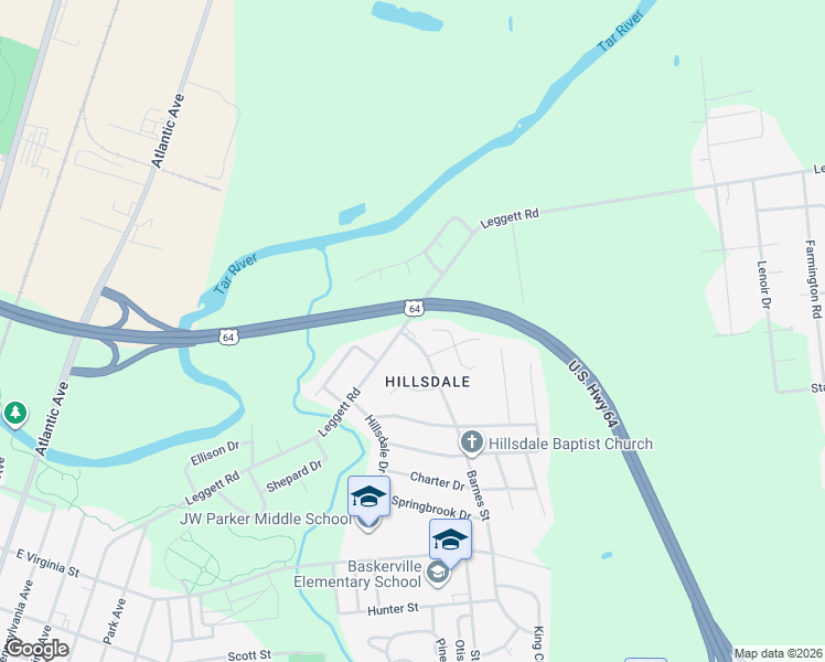 map of restaurants, bars, coffee shops, grocery stores, and more near 1213 Leggett Road in Rocky Mount