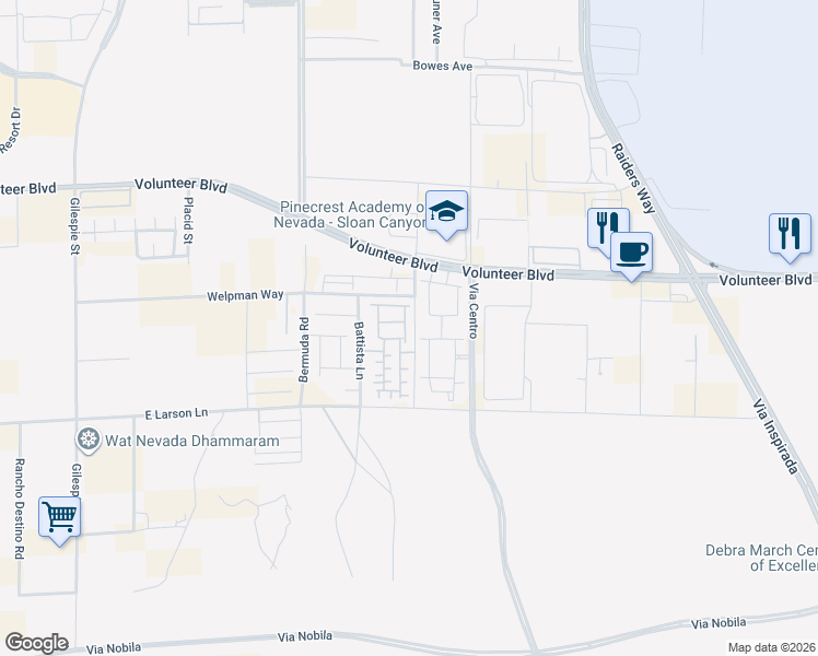 map of restaurants, bars, coffee shops, grocery stores, and more near 12740 Feathersong in Henderson