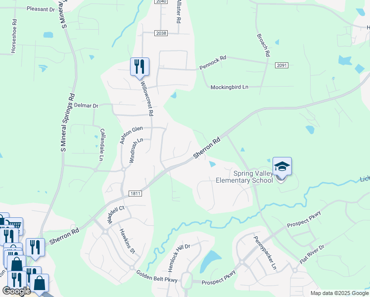 map of restaurants, bars, coffee shops, grocery stores, and more near 155 Token House Road in Durham