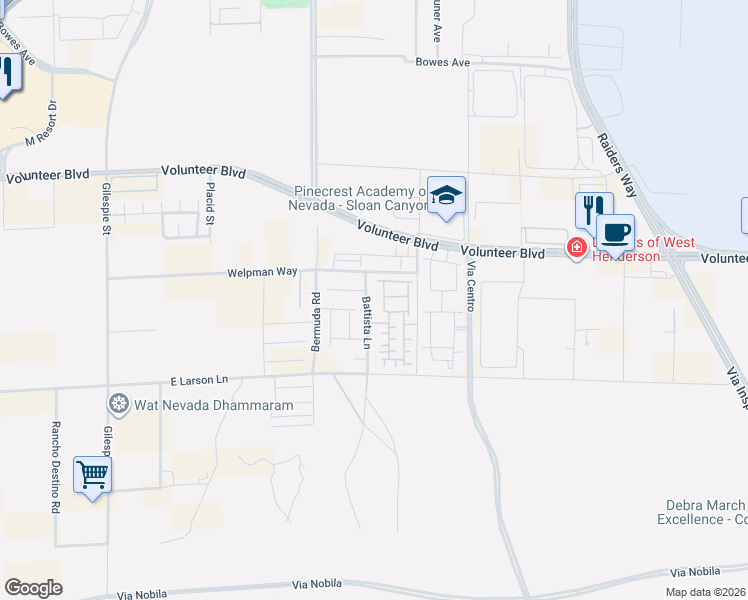 map of restaurants, bars, coffee shops, grocery stores, and more near 12740 Battista Lane in Henderson