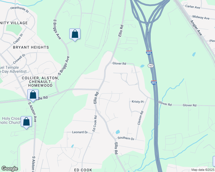 map of restaurants, bars, coffee shops, grocery stores, and more near 702 May Road in Durham