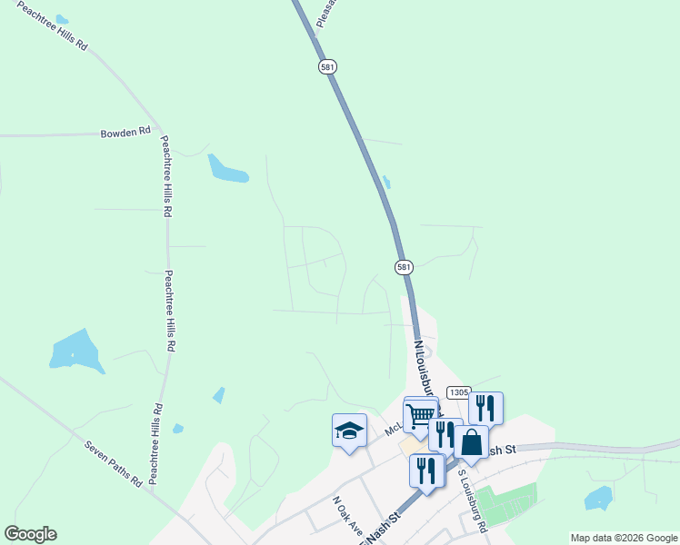 map of restaurants, bars, coffee shops, grocery stores, and more near 758 Piaggio Lane in Spring Hope