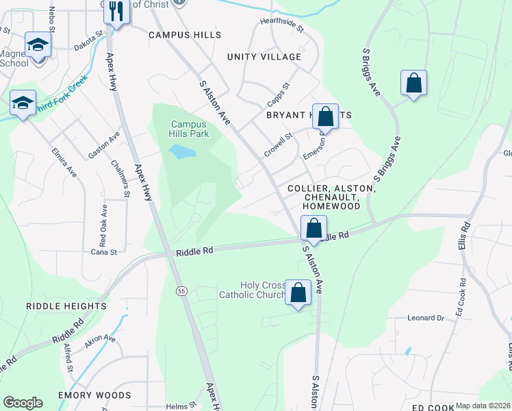 map of restaurants, bars, coffee shops, grocery stores, and more near 1608 Homewood Avenue in Durham