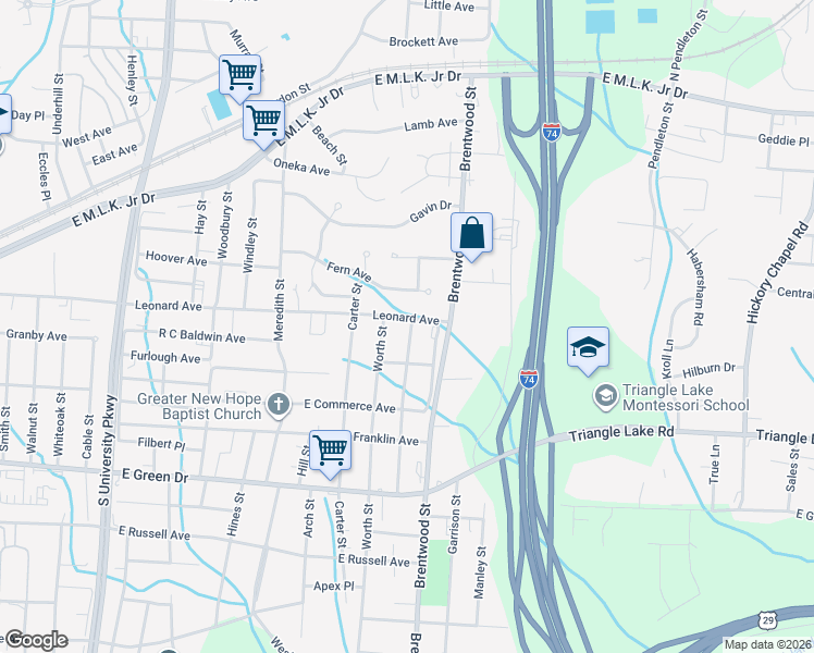 map of restaurants, bars, coffee shops, grocery stores, and more near 809 Winslow Street in High Point