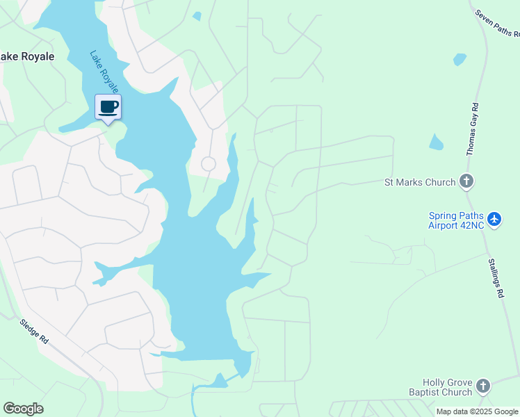 map of restaurants, bars, coffee shops, grocery stores, and more near 1029 Lake Royale in Louisburg