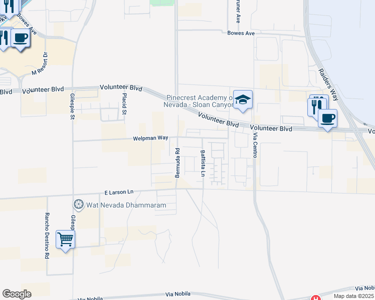 map of restaurants, bars, coffee shops, grocery stores, and more near 479 Via Renata in Henderson