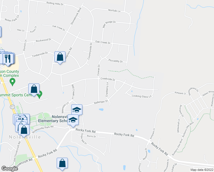 map of restaurants, bars, coffee shops, grocery stores, and more near 840 Cranberry Lane in Nolensville