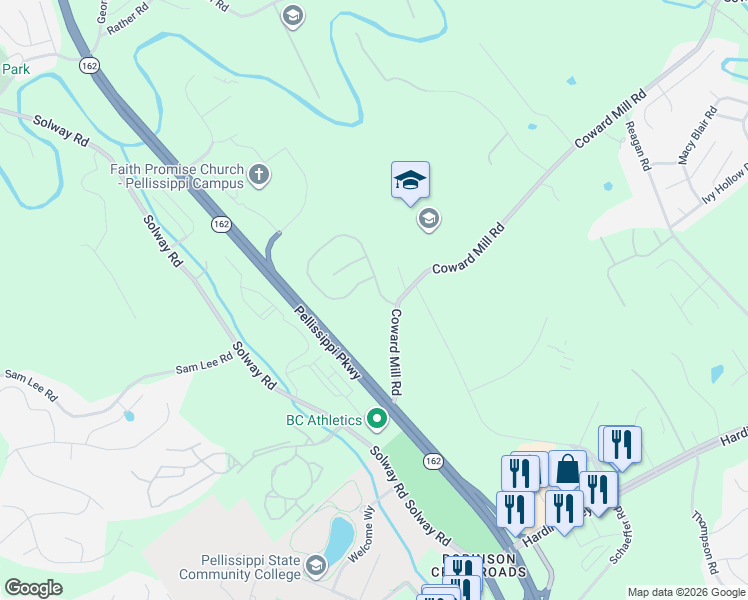map of restaurants, bars, coffee shops, grocery stores, and more near 10635 Coward Mill Road in Knoxville
