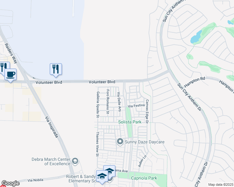 map of restaurants, bars, coffee shops, grocery stores, and more near 1871 Via Delle Arti in Henderson