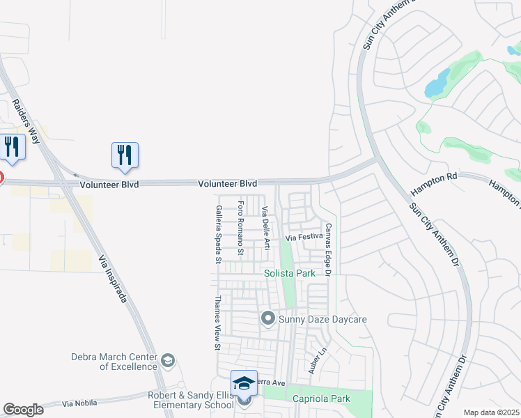 map of restaurants, bars, coffee shops, grocery stores, and more near 1871 Via Delle Arti in Henderson