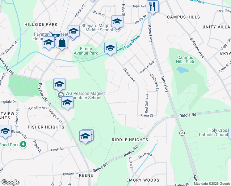 map of restaurants, bars, coffee shops, grocery stores, and more near 913 Medina Street in Durham