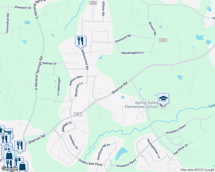 map of restaurants, bars, coffee shops, grocery stores, and more near 165 Token House Road in Durham